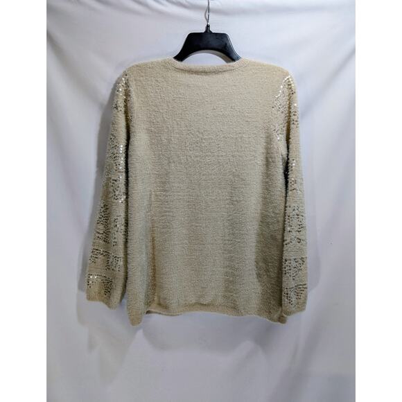 Soft Beige Sequin Knit Sweater Women’s Small Unbranded Cozy Textured Pullover - Picture 5 of 10